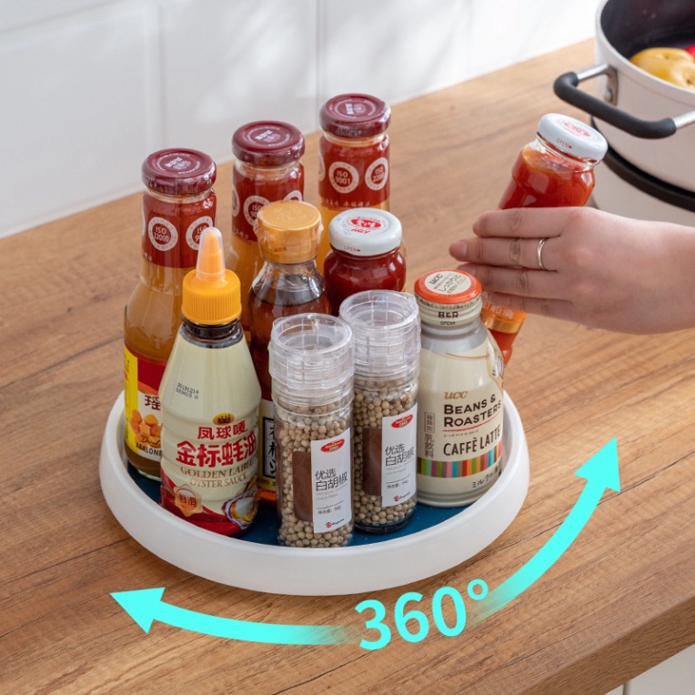 Khay đựng gia vị xoay 360 độ, giá để gia vị, mỹ phẩm, kệ nhà bếp