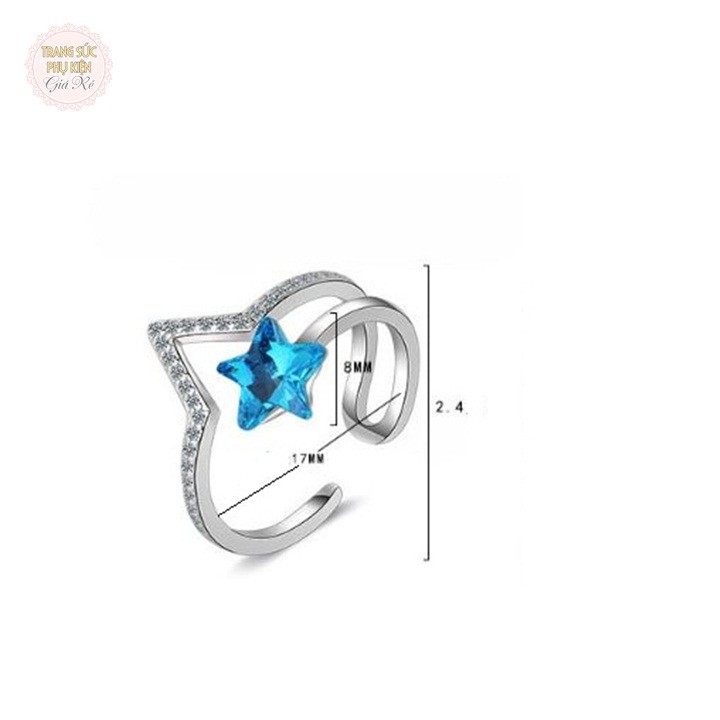 Nhẫn nữ thời trang phong cách Hàn Blue Star, bạc ý S925 cực xinh N36