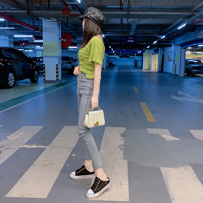 Giày Lười Canvas Phối Lưới Xuyên Thấu Đế Dày Tăng Chiều Cao Thời Trang Hàn Quốc 2022 Cho Nữ