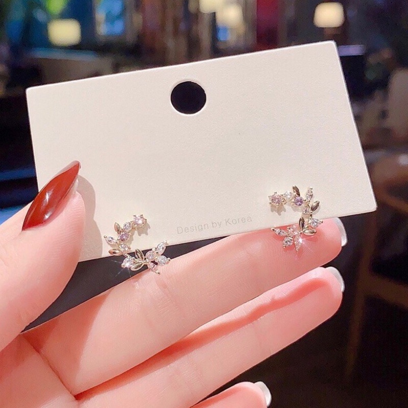 Bông Tai Mạ Bạc 925 Hình Vòng Hoa Và Bướm Đính Đá Zircon Thời Trang / Khuyên tai