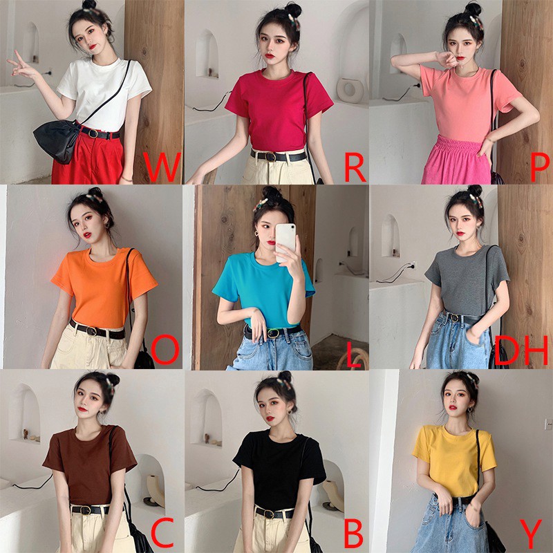 Áo Thun Tay Ngắn Màu Trơn Phong Cách Hàn Quốc Dễ Thương