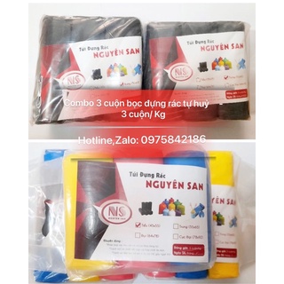 3 cuộn (1kg) túi đựng rác đen,nhiều màu, bao rác tự phân hủy sinh học