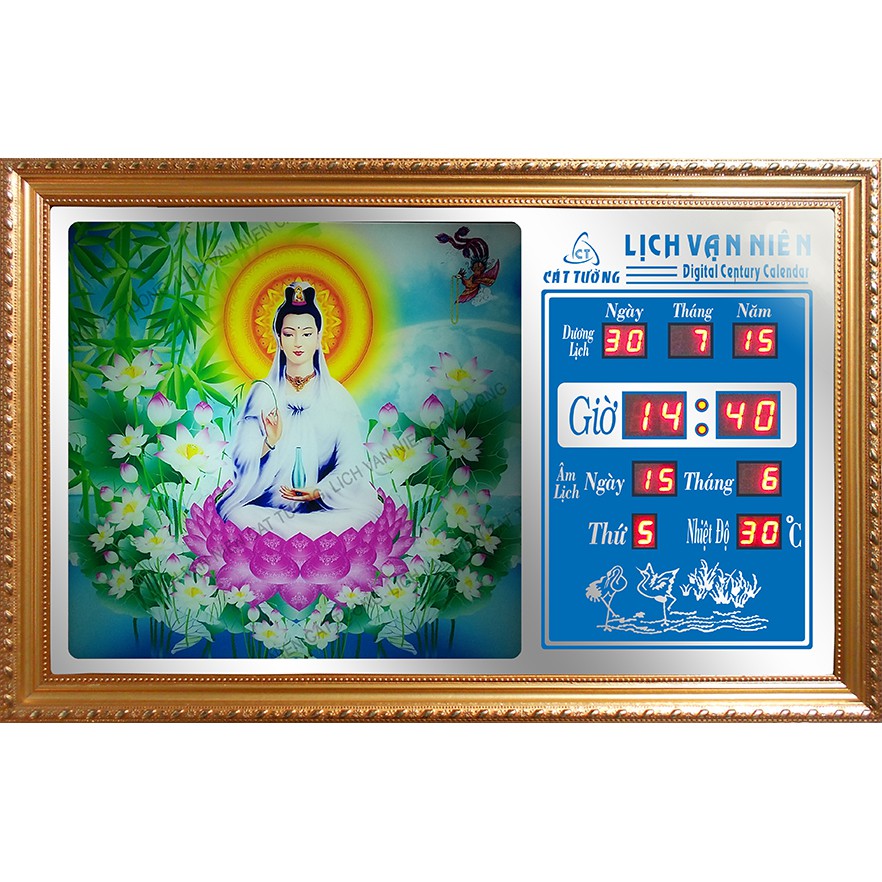Đồng hồ Lịch Vạn Niên điện tử - Quan Âm 55640 (KT 55x35x7cm)_Có 2 Loại (Không Remote đèn và Có Remote đèn)