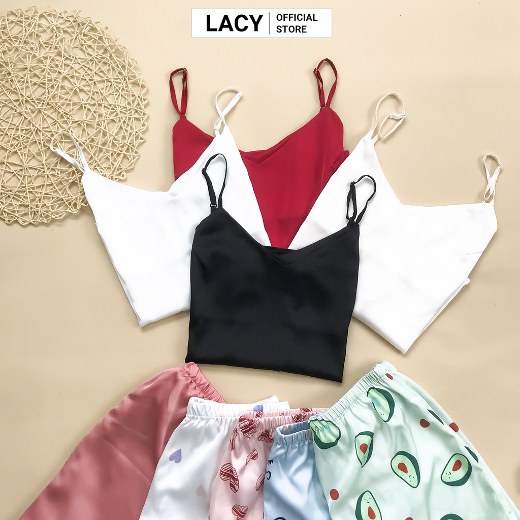 Áo 2 Dây Nữ và Quần Ngủ Lụa Pháp Nhiều Họa Tiết Trẻ Trung Cao Cấp Freesize LACY N129 và QN | BigBuy360 - bigbuy360.vn