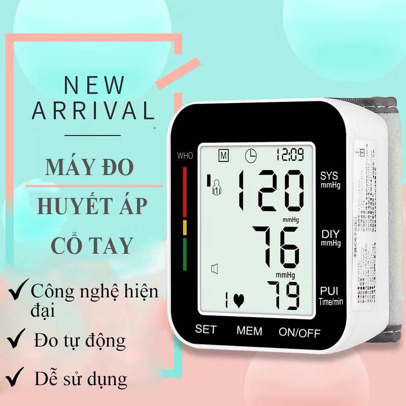 Máy đo huyết áp cổ tay máy đo huyết áp điện tử cảm ứng màn hình LCD NC23