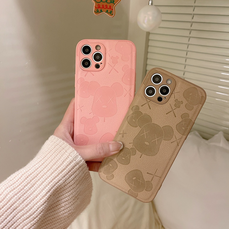 Bao Da Điện Thoại Họa Tiết Gấu Hồng Dập Nổi Thời Trang Cho iPhone 13 Pro Max 12 Pro Max 11 X Xr Xs Max Xr 7 8 Plus