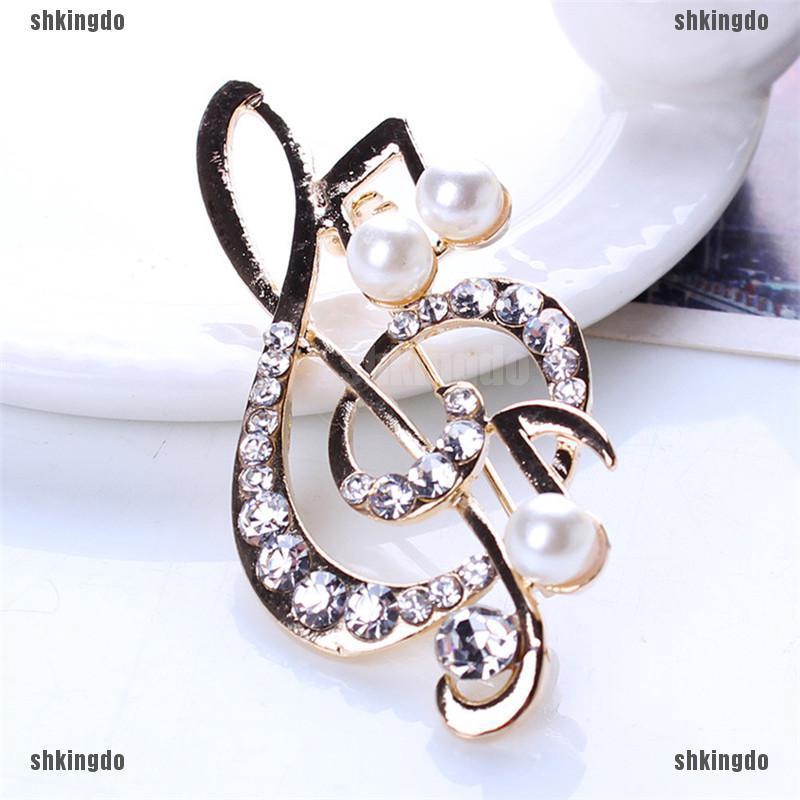 Cài áo hình nốt nhạc đính đá và ngọc trai thanh lịch