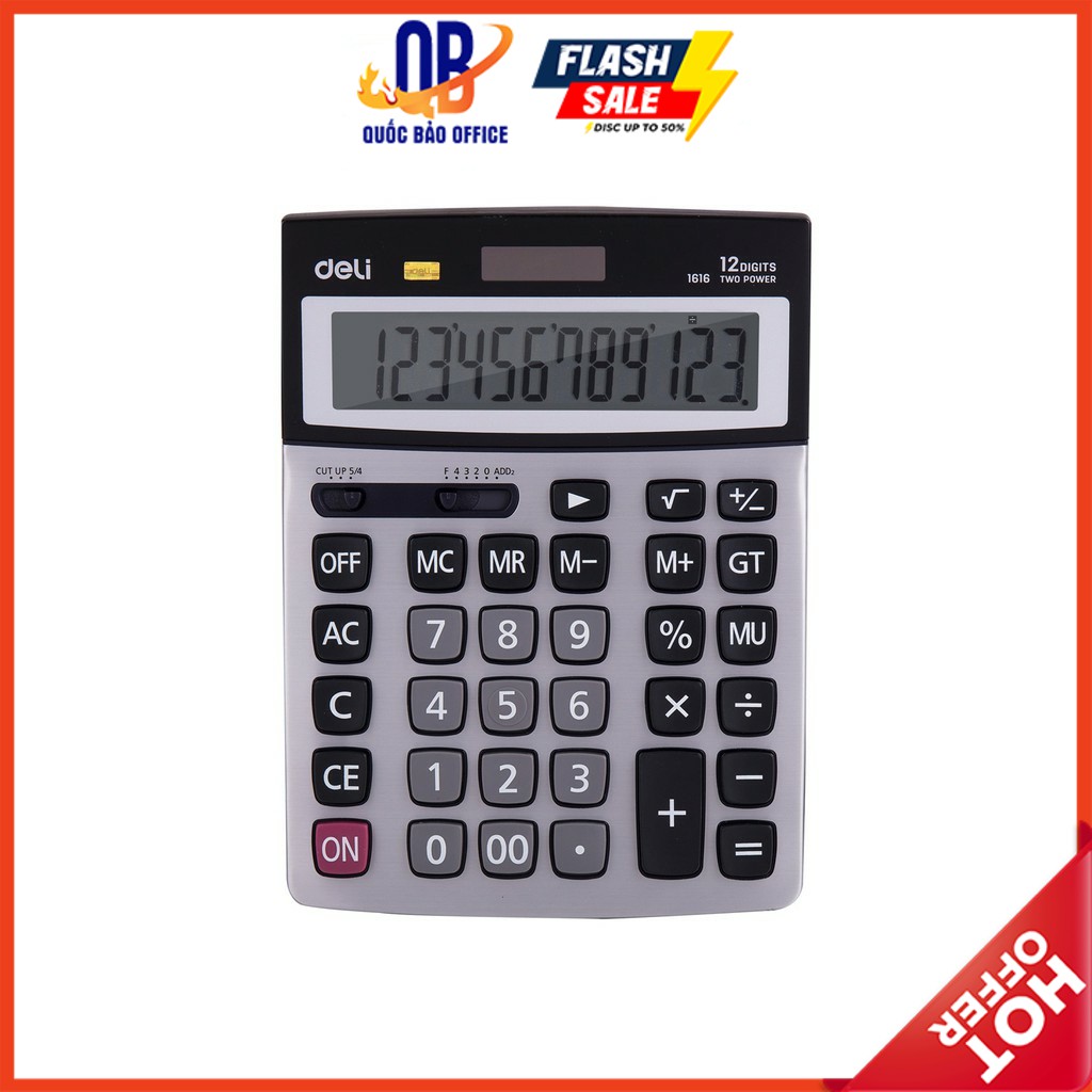 Máy tính Deli Kim loại 12 số - Màu bạc - 1 chiếc E1616
