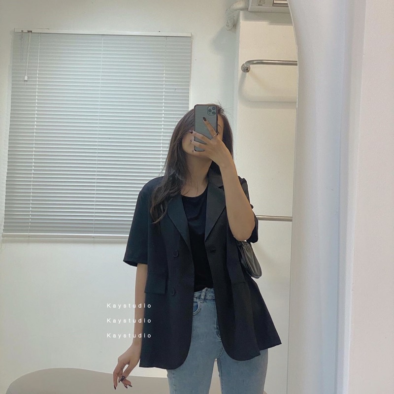 [KAYSTUDIO] ÁO BLAZER ĐEN TAY NGẮN - BDTN | BigBuy360 - bigbuy360.vn