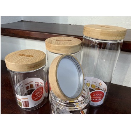 SALE GIÁ SỈ TẠI XƯỞNG LỌ HŨ BÌNH THỦY TINH NẮP GỖ ĐỰNG GIA VỊ CAFE ĐƯỜNG NGUYÊN LIỆU THỰC PHẨM CHỊU NHIỆT CAO CẤP 3 CỠ