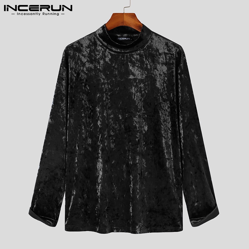 Áo Kiểu INCERUN Vải Nhung Cổ Cao Dài Tay Thời Trang 3 Màu Lựa Chọn Cho Nam