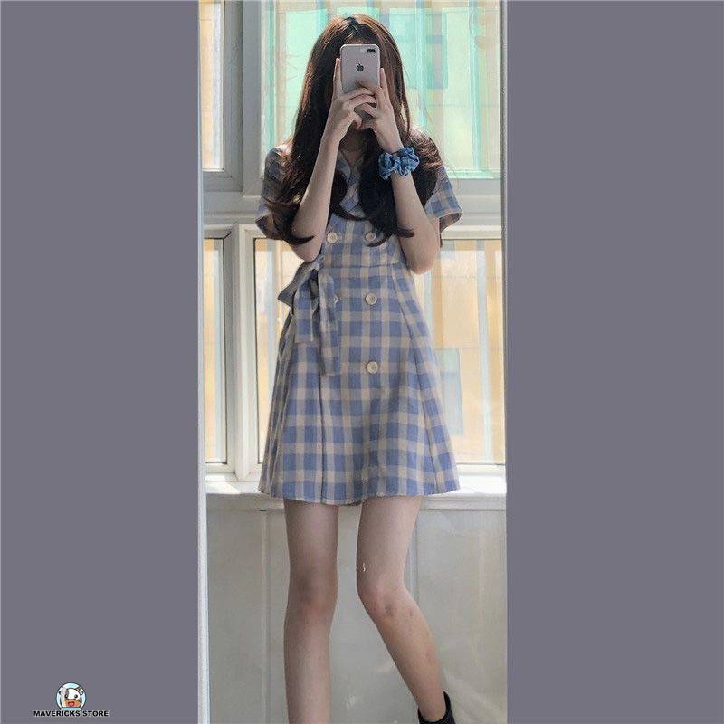Đầm nữ kẻ sọc caro phong cách Hàn Quốc