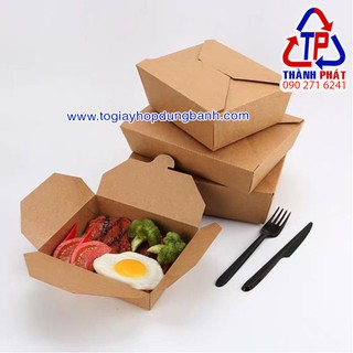 50 Hộp giấy nắp gài kraft đựng salad - Hộp giấy nắp gài đựng thức ăn - hộp giấy kraft đựng cơm