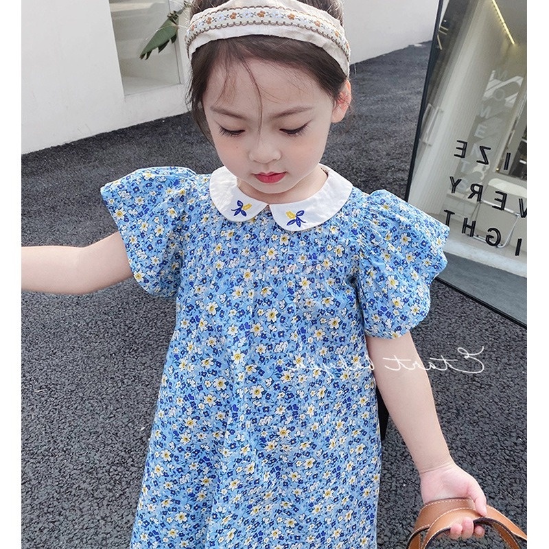 Đầm Công Chúa Tay Ngắn Phối Ren Hoa Thời Trang Mùa Hè Hàn Quốc Cho Bé Gái