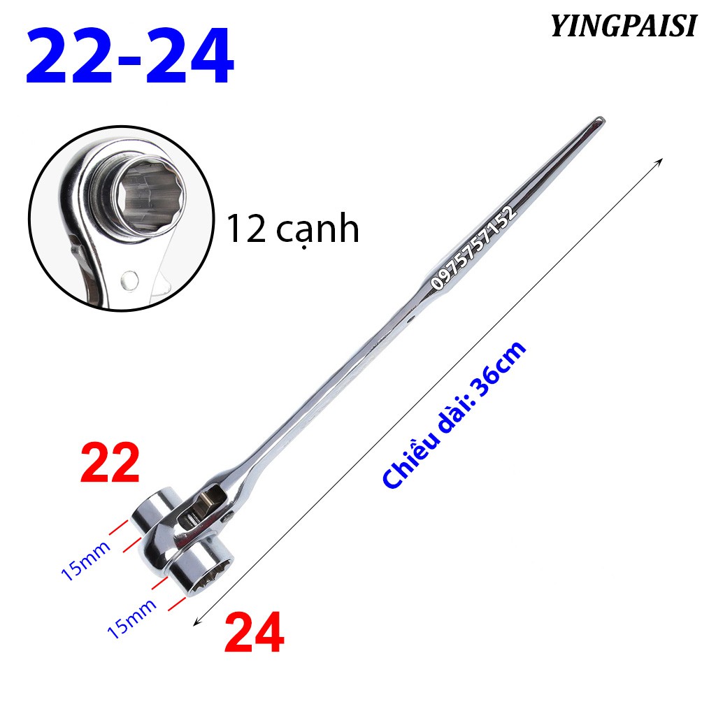 Cờ lê đuôi chuột trắng 22-24 mm, cờ lê giàn giáo tự động YINGPAISI thép CR-V, tuýp giàn giáo đa năng 2 đầu