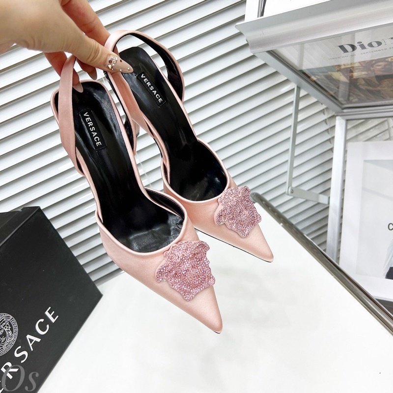Giày cao gót versace mặt đá quai sau