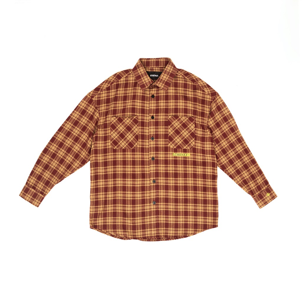 5THEWAY® /stroke/ BIG LOGO FLANNEL SHIRT™ in BROWN/YELLOW aka Áo Sơ Mi Form Flannel Nâu