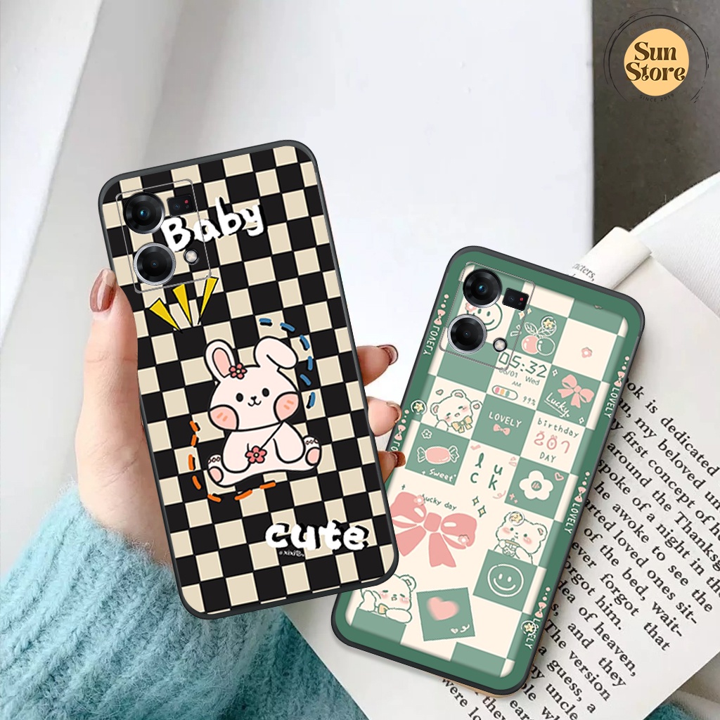 Ốp lưng Oppo Reno 7 / Reno 7 4G hoạ tiết nền kẻ caro, gấu thời trang giá rẻ