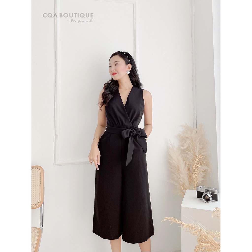 Jumsuit Ống Xuông Cổ Sát Nách Dây Cột Thắt Eo CQA Boutique CQA0020 Màu Đen Chất Liệu Polyester Cao Cấp