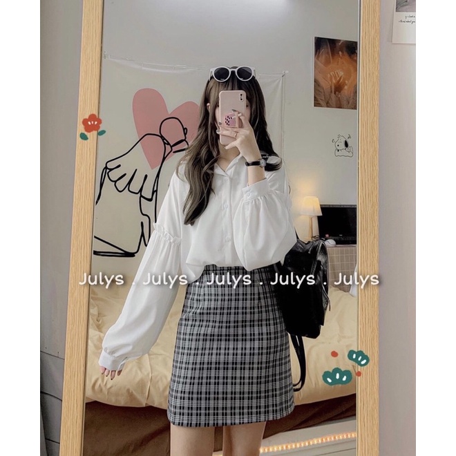Áo Sơ mi tay bèo trắng trơn ( có ảnh & video shop tự làm)