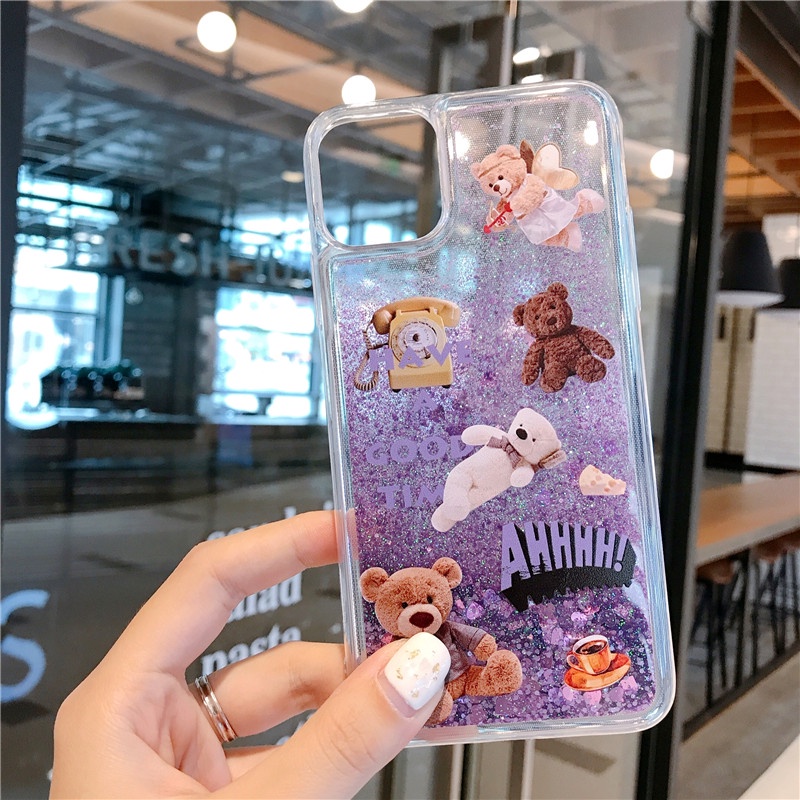 Ốp Điện Thoại TPU Mềm Họa Tiết Gấu Hoạt Hình Phối Cát Lún Lấp Lánh Cho iPhone 14 12 13 11 Pro MAX X XR XS MAX 7 8 Plus 6 6S