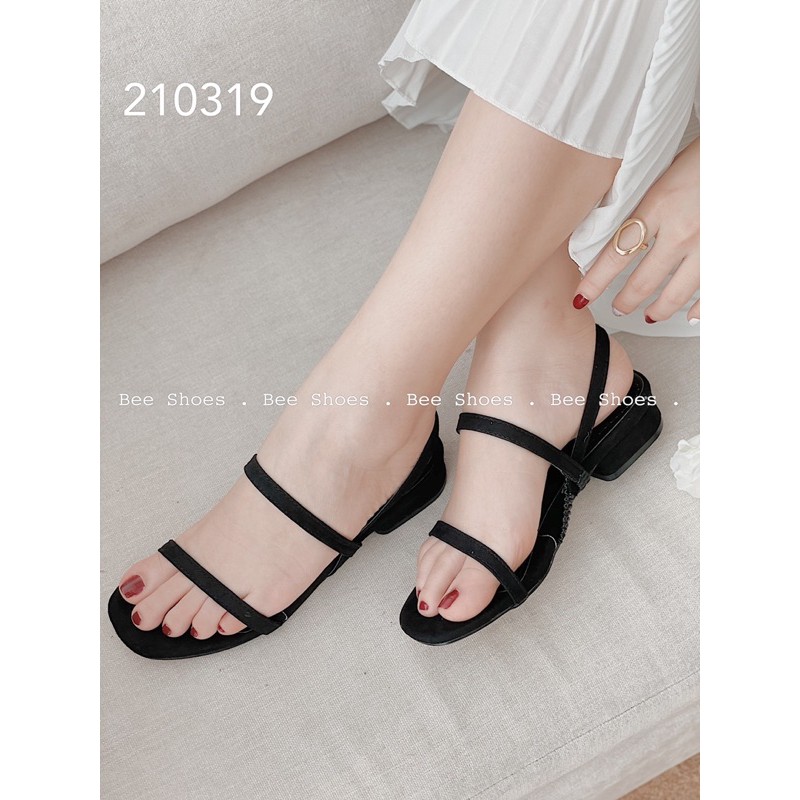 BEESHOES - SANDAL NỮ MŨI VUÔNG QUAI NGANG TRƠN - SANDAL NỮ MŨI VUÔNG QUAI NGANG ĐẾ VUÔNG CAO 2 PHÂN SẴN MÀU ĐEN 210319
