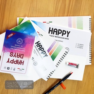 Giấy Vẽ Màu Nước, bột, gouache, acrylic HAPPY vân Cold 300gsm & Sổ Lò xo 250gsm SALE