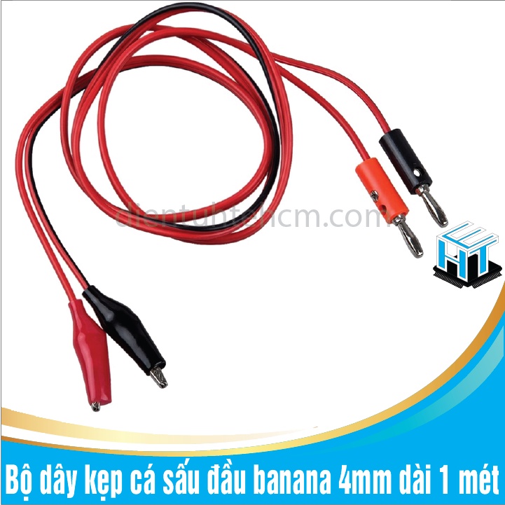 Bộ dây kẹp cá sấu đầu banana 4mm dài 1 mét đen - đỏ