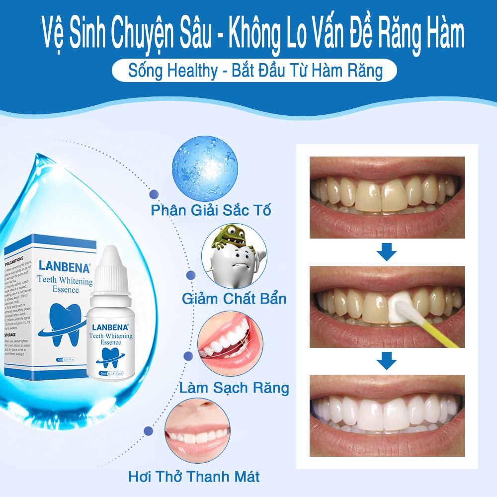 [Làm Sạch Răng] Combo 1 Tinh Chất Tẩy Trắng Răng + 1 Mousse Trắng Răng Vệ Sinh Răng 2 in 1 LANBENA