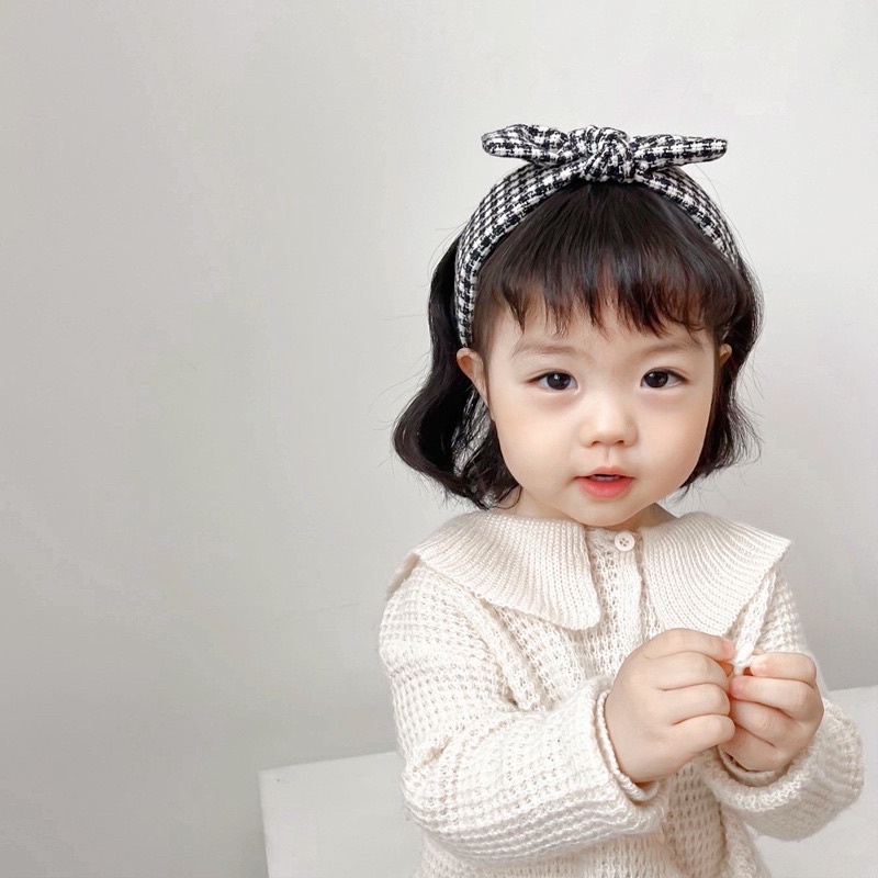 Bờm vải dạ caro dễ thương cho bé