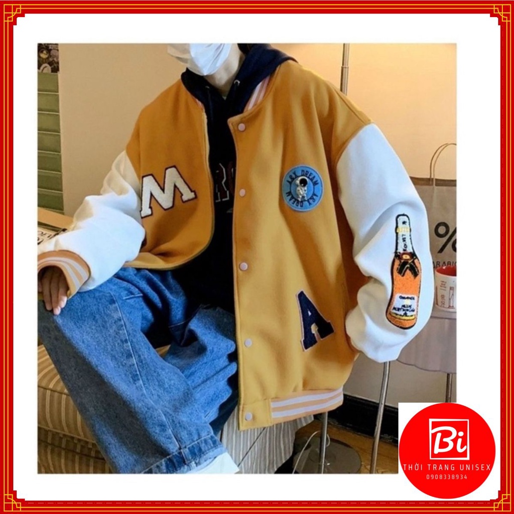 ✑✐AK19_Áo Khoác Bomber Nỉ Chữ M A_Tay Raglan Bo Viền 2 Màu Len Dệt Kim Cao Cấp_Chất Bông Ngoại Nhập Không Xù Lông