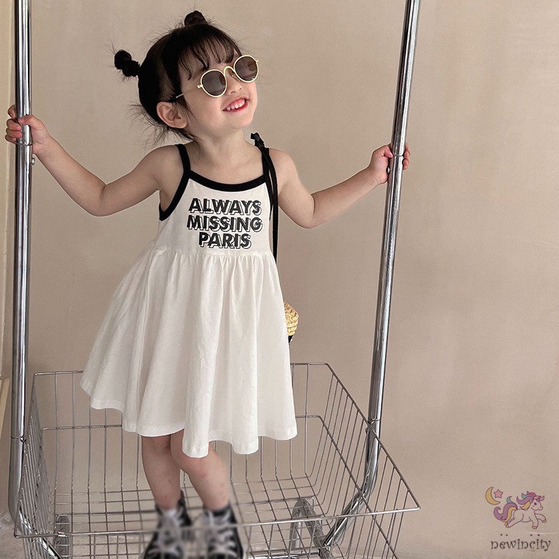 Đầm Sát Nách In Chữ Thời Trang Mùa Hè Hàn Quốc Dễ Thương Cho Bé Gái