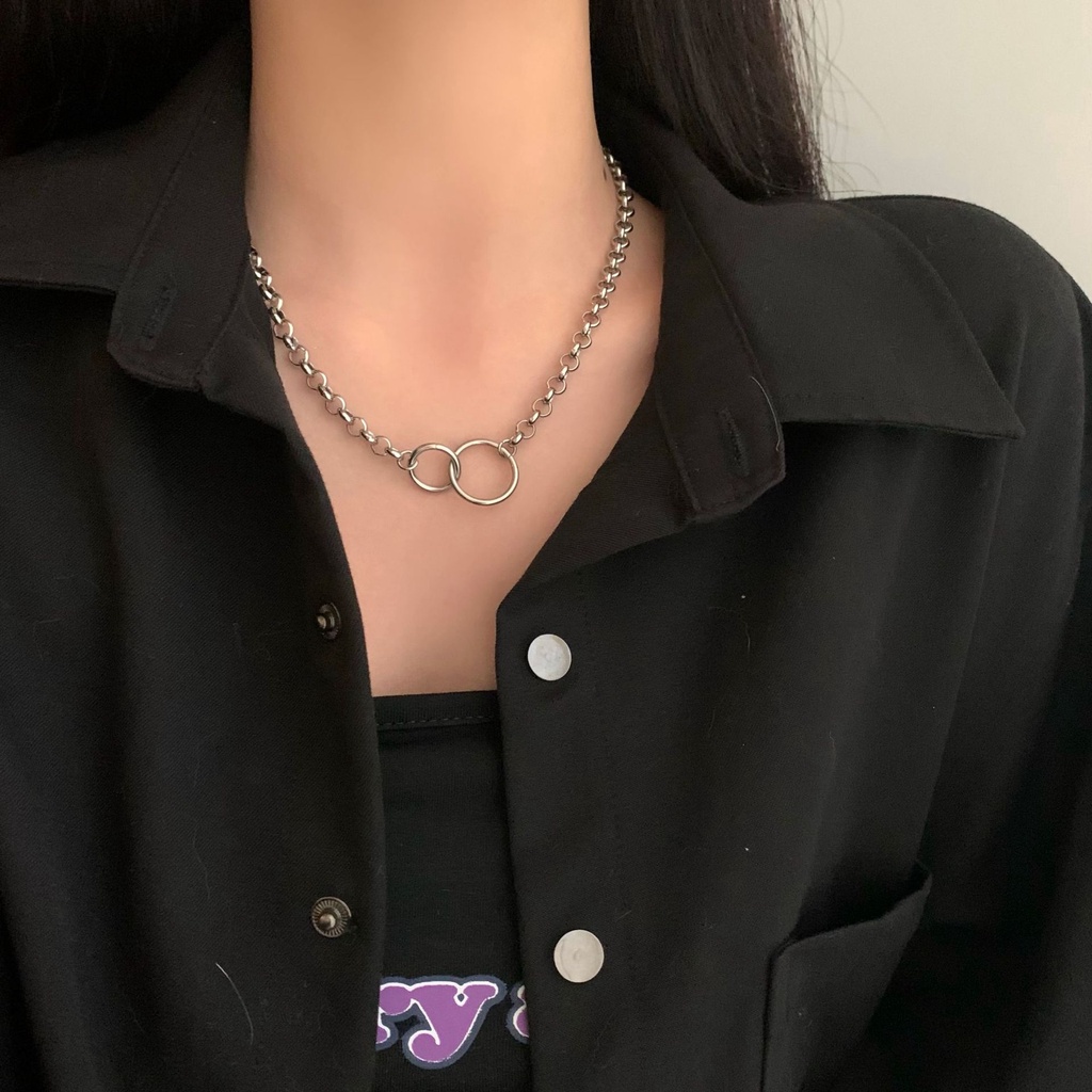 Vòng choker dây xích tròn ngắn chất liệu thép titan phong cách punk
