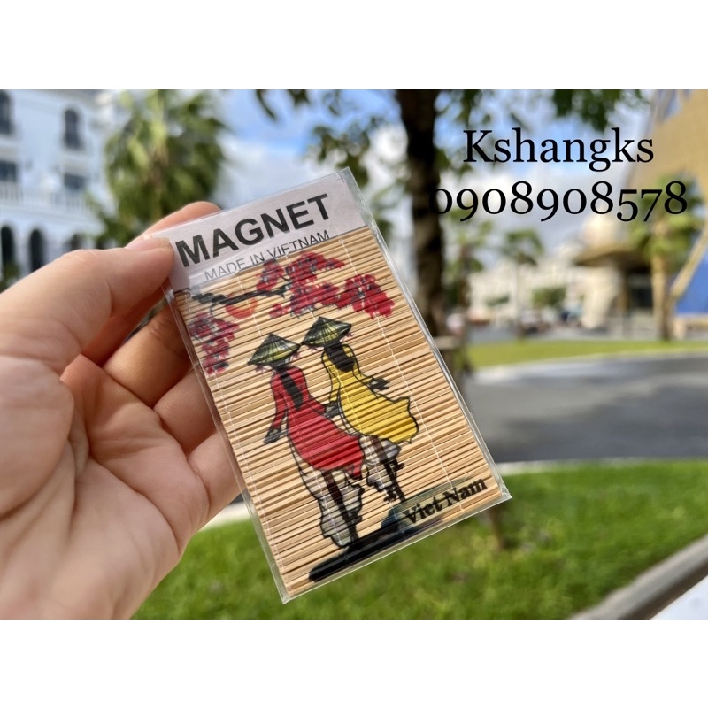 Tranh hít nam châm mành tre vẽ in hình ảnh đồng quê địa danh Việt Nam - Quà tặng lưu niệm magnet souvenir Viêt Nam