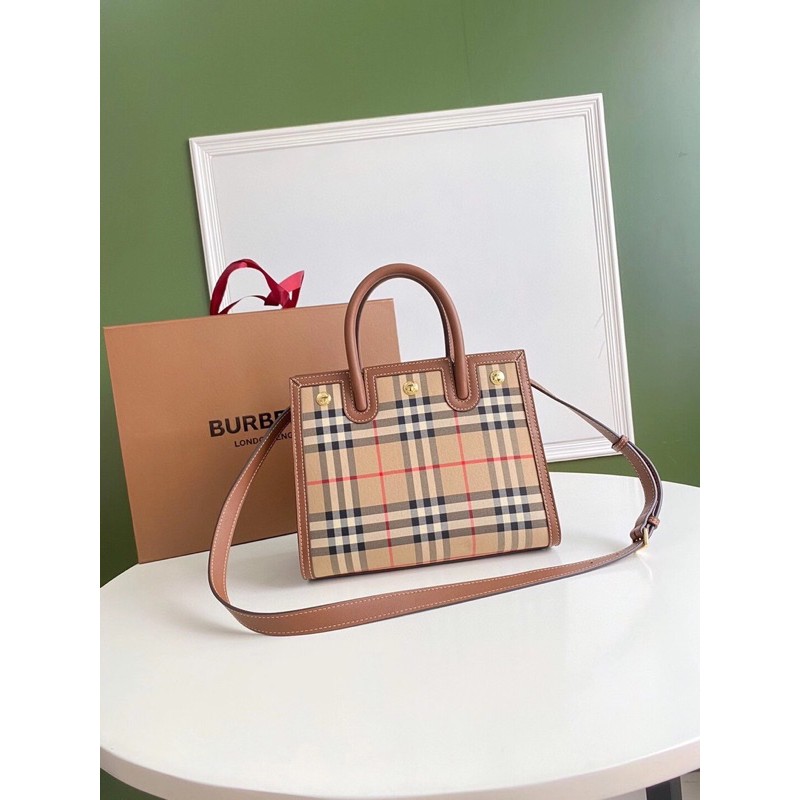 túi xách nữ dây đeo bằng da nhỏ kẻ ca rô đế đinh burberry bbr