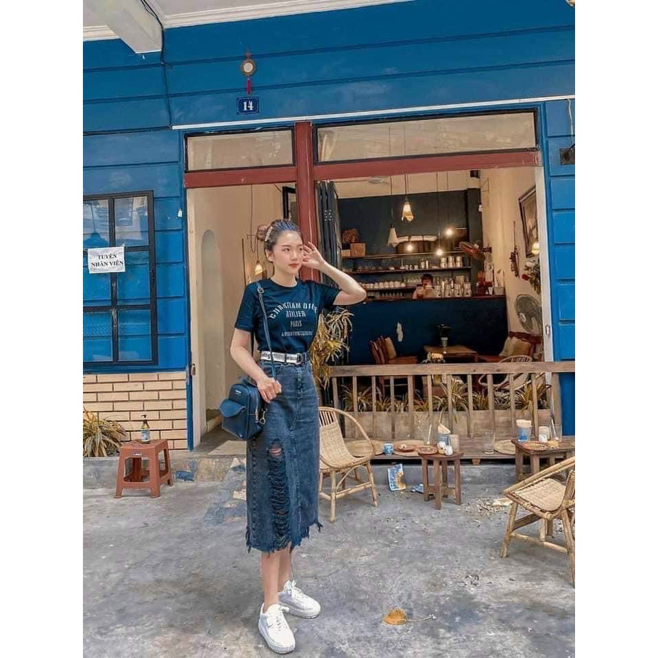 chân váy bò dài rách gấu shop sun soc