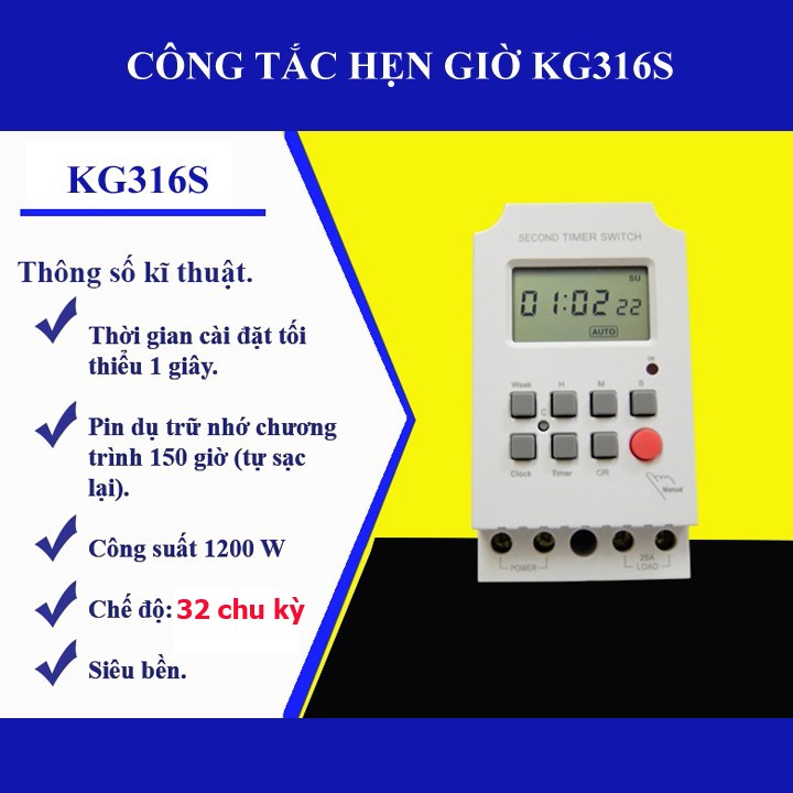 Công tắc hẹn giờ tự động KG316S 32 chương trình hẹn giờ tối thiểu 1 giây