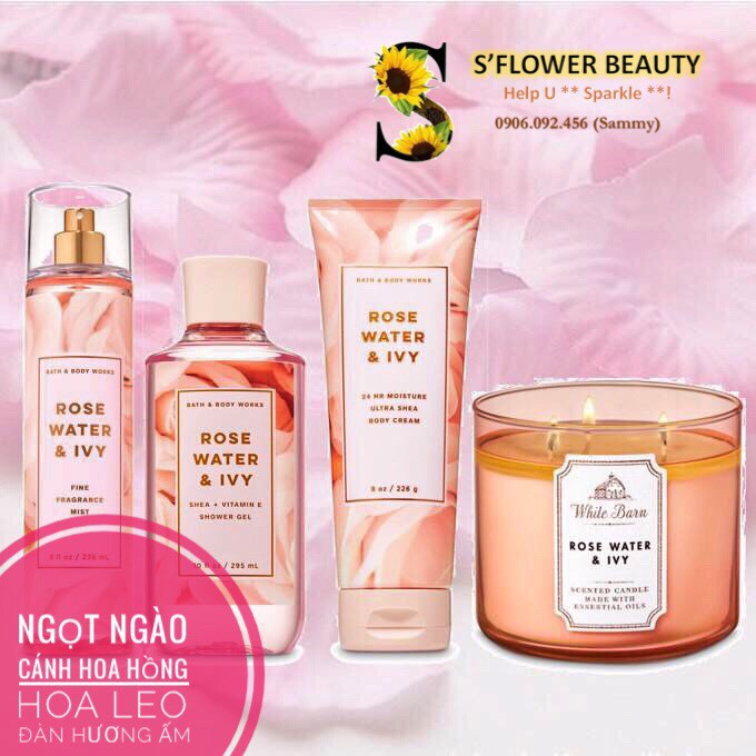 Rose Water & Ivy | Bộ Sản Phẩm Gel Tắm -  Dưỡng Thể - Xịt Thơm Toàn Thân Lưu Hương Mịn Da Bath & Body Works