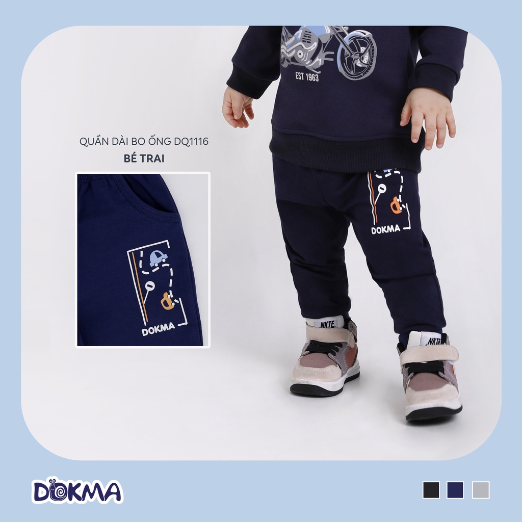 DQ1116 Quần dài bo gấu bé trai Dokma vải cotton mỏng (6-9M)