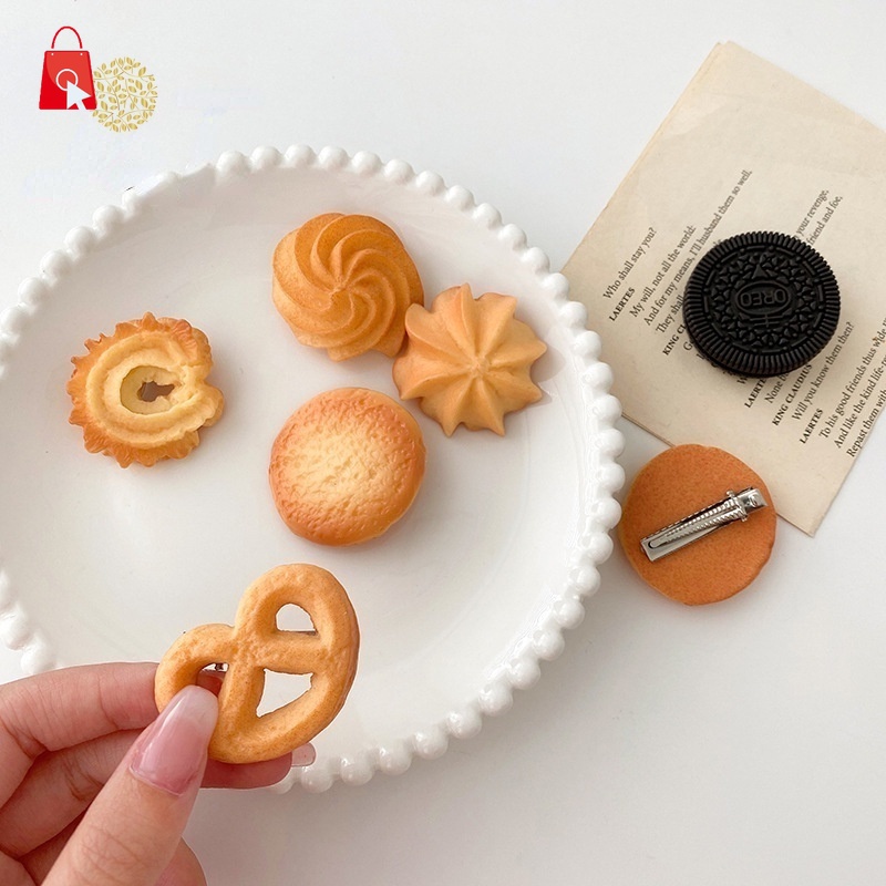 Kẹp tóc nhựa hình bánh quy dễ thương cho nữ tùy chọn kiểu dáng