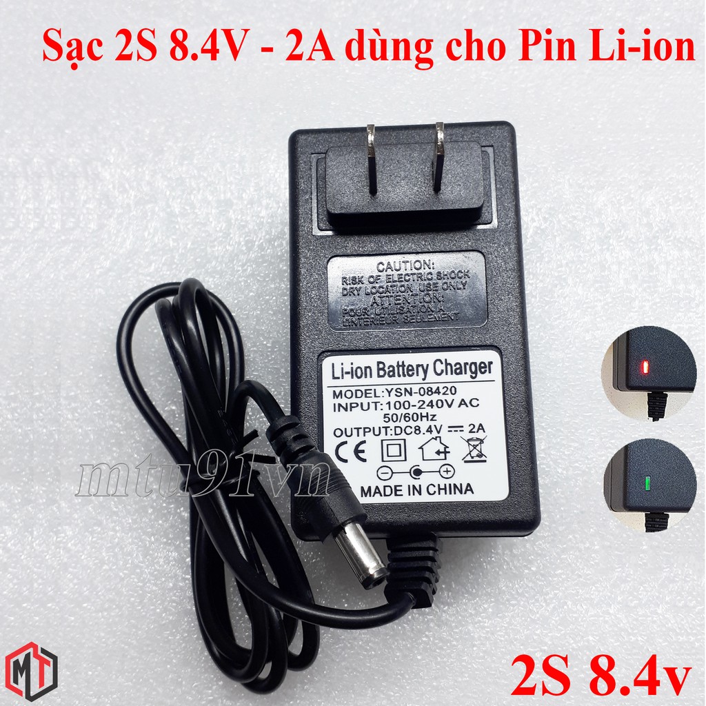 Sạc 2S 8.4V - 2A dùng cho Pin Li-ion (Lithium-ion) , Có Đèn Báo Đầy Pin