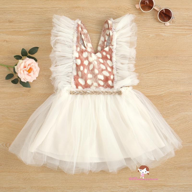 Đầm tay xòe phối lưới họa tiết chấm bi thời trang cho bé gái 7 tuổi