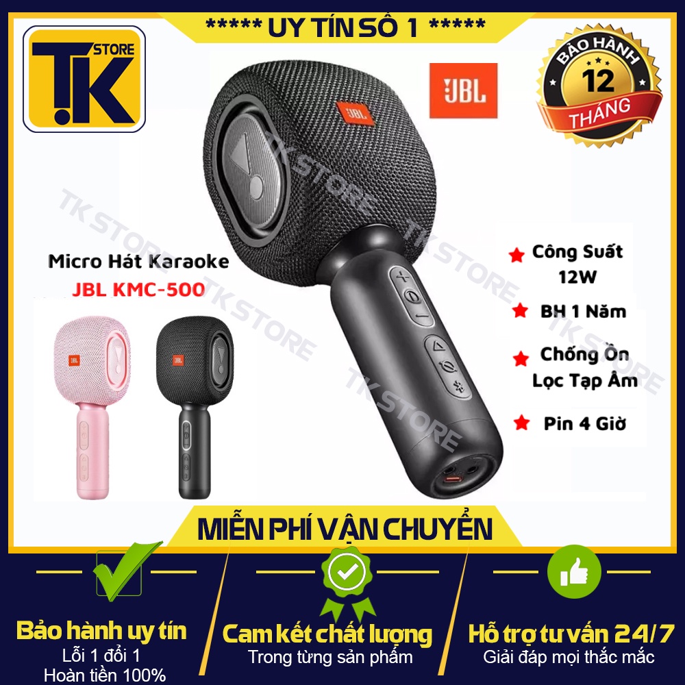 Micro Hát Karaoke Kèm Loa JBL KMC500 Phiên Bản Thần Tượng, Bluetooth 5.0, Chắc Chắn, Sang Trọng