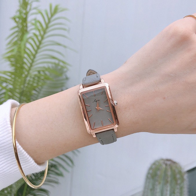 Đồng hồ nữ Jigin hàng chính hãng mặt chữ nhật dây da mềm mỏng ôm tay