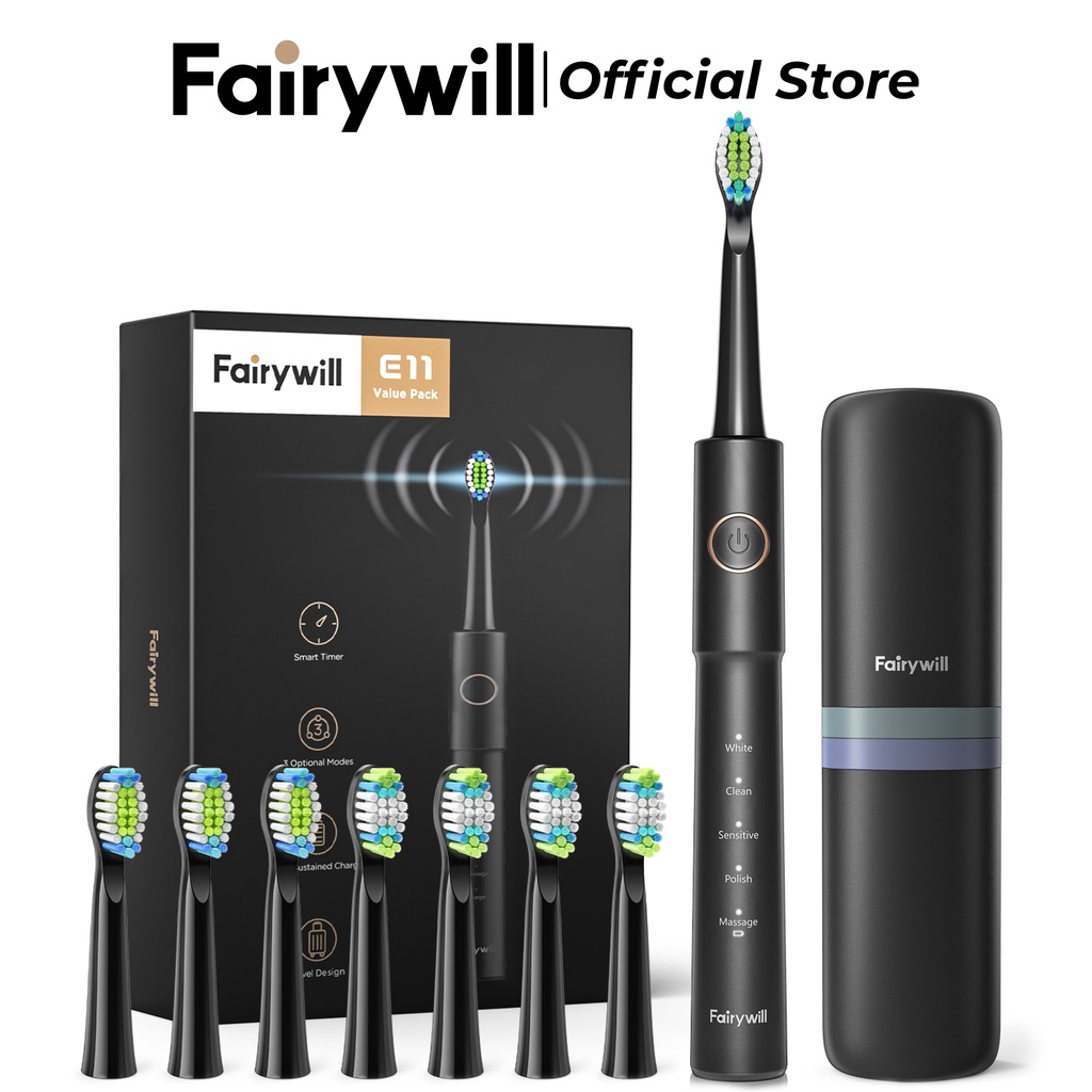 Bàn Chải Đánh Răng Điện Fairywill FWE11, tặng kèm hộp và 8 đầu tăm