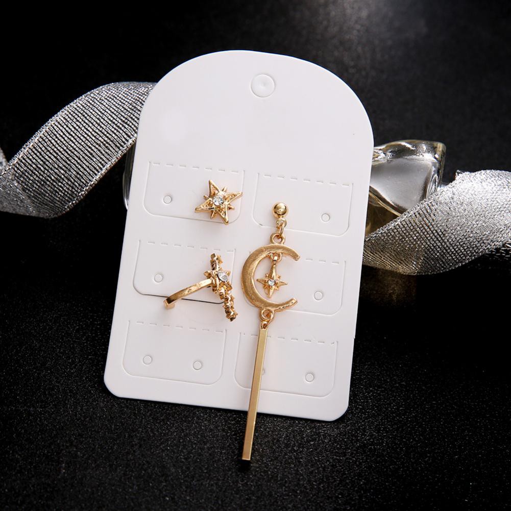 Set 3 khuyên tai hình trăng và sao phối đá nhân tạo thời trang cho nữ