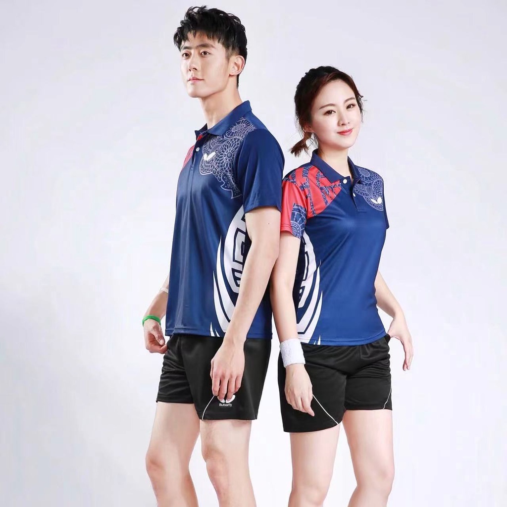Bộ Đồ Thể Thao Bóng Bàn Ngắn Tay Thoáng Khí Mau Khô Họa Tiết Bướm Mới Cho Nam Và Nữ