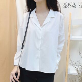 Áo Sơ mi cổ vest xẻ tà phom rộng