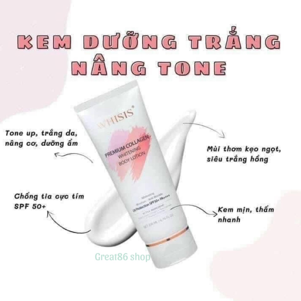 Kem trắng da body Great86 kem body Whisis dưỡng trắng, chống nắng SPF 50+, dưỡng ẩm,nâng tone 200ml