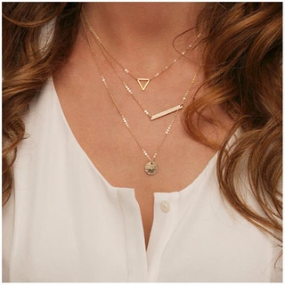 dây chuyền Fashion Round Sequins Rectangular Sequins Triangle Short Combination Necklace